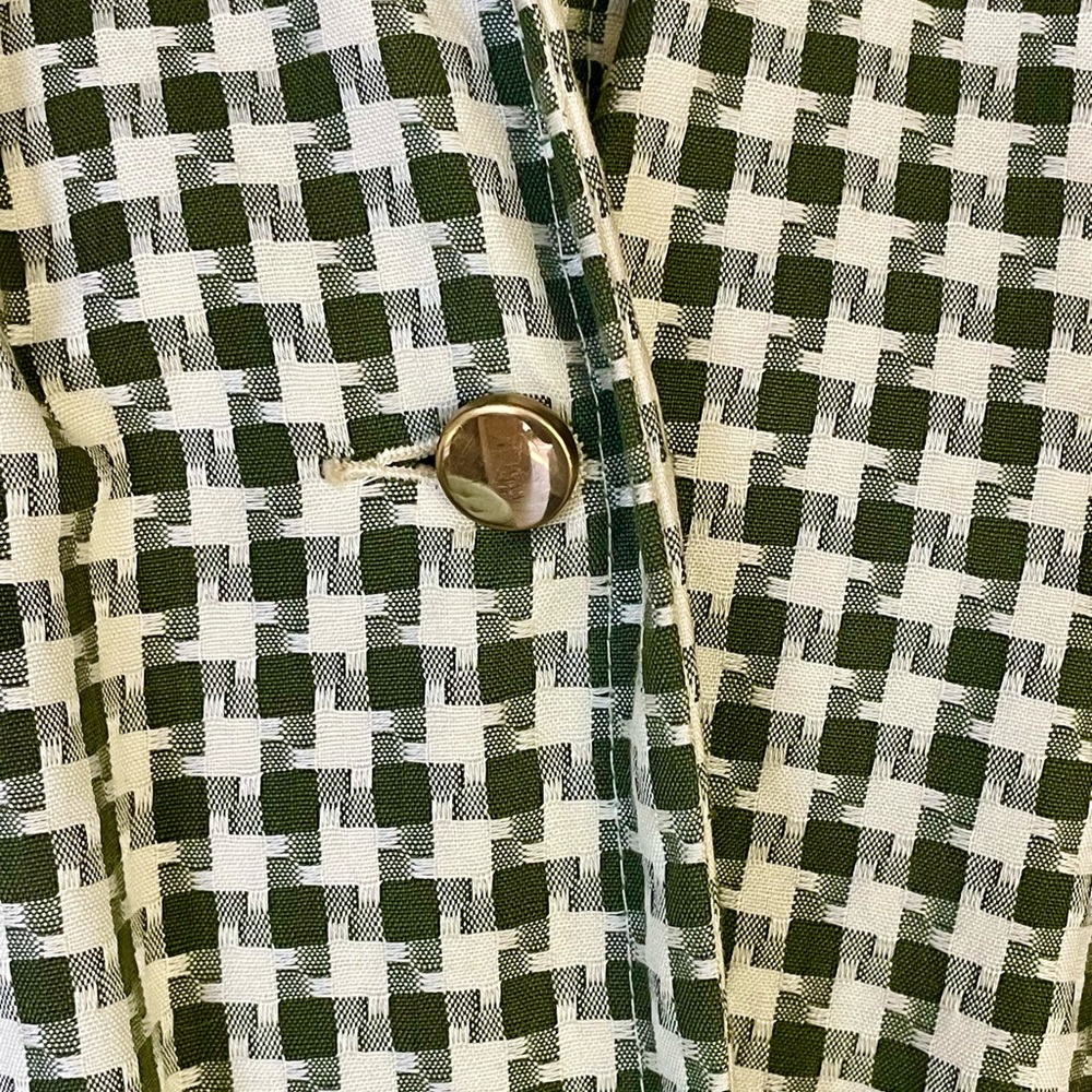 Vintage checkered swingcoat/trench, Drk olive green and white, pockets, GUC - Picture 5 of 13